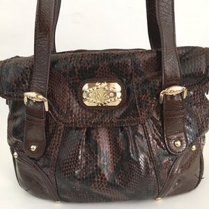 Kathy Van Zeeland Brown Leather Crocodile Purse